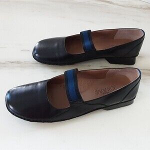 Circa Joan David Black Leather Blue Strap Mary Jane Driving Flats Sz 8.5 - NIB